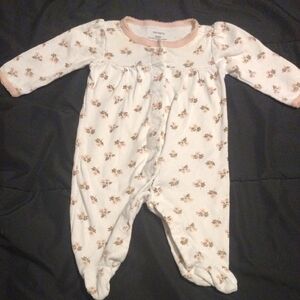 Carter's White and Pink Footie One Piece with Animal Print​​